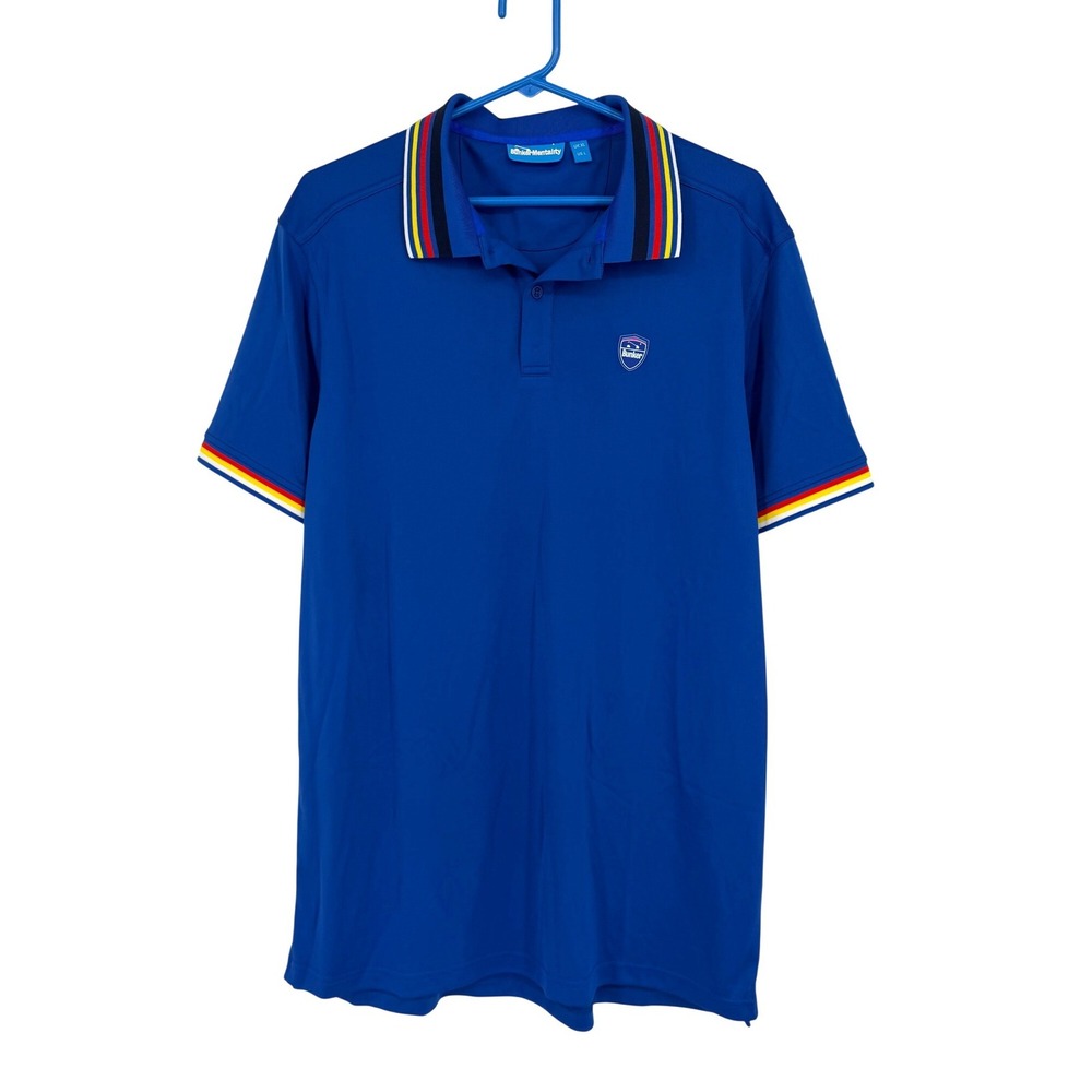 Bunker Mentality Mens Royal Blue Performance Golf Polo Shirt Striped Trim Size L - Picture 2 of 7